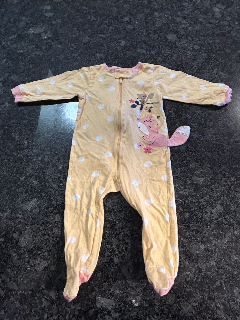 Gerber Baby Girls Yellow Polka Dot Fox Footie Pajamas Size 6-9M
